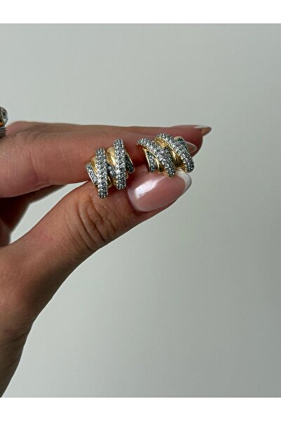 JotusJewelry Şerit Beyaz Taşlı Minimalist Küpe