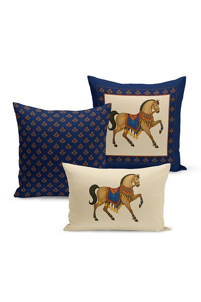 Bertille Home Classic Horse Series Double Sided Digital Printed Set of 3 Throw Pillow Covers (Horse)