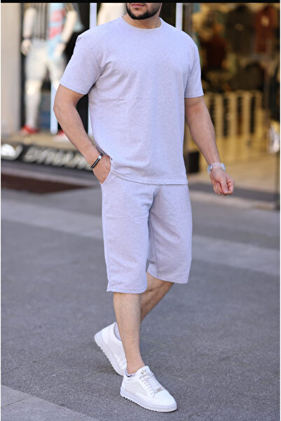 ATKGİYİM Gri renk şort-tşört takım 2 iplik penye kumaş