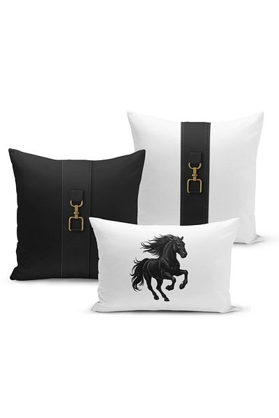 Bertille Home Classic Horse Series Double Sided Digital Printed Set of 3 Throw Pillow Covers (Horse)