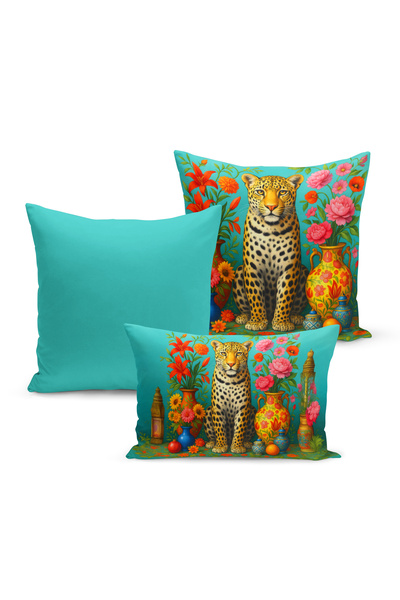 Bertille Home Set de 3 huse de pernă cu imprimeu digital pe două fețe din ser...