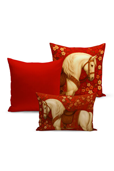 Bertille Home Set de 3 huse de pernă din seria Classic Horse cu imprimeu digi...