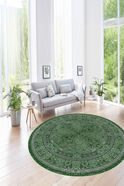 Viyana Home Dijital Kaymaz Taban Etnik Klasik Modern Yıkanabilir Yuvarlak Mut...