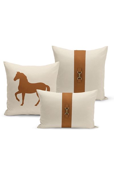 Bertille Home Classic Horse Series Double Sided Digital Printed Set of 3 Throw Pillow Covers (Horse)