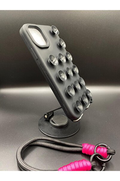 ByVuccia iPhone 15 Promax Compatible Silicone Case with Suction Cup Pattern and Vacuum Wrist Strap