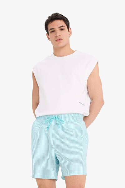 DeFacto U0024 Σορτς κοντού μήκους με τυρκουάζ ριγέ διχτυωτό επένδυση