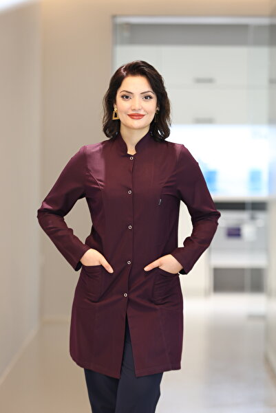 Ehil Hakim Yaka Alpaka Kumaş Iş Önlüğü Iş Kıyafeti Alpaka Önlük Kadın Lacivert Hakim