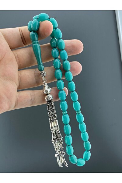 Tesbih Store Turquoise Crimping Amber Brass Tassel 8X12 mm