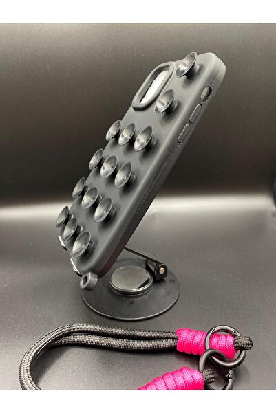 ByVuccia iPhone 15 Promax Compatible Silicone Case with Suction Cup Pattern and Vacuum Wrist Strap