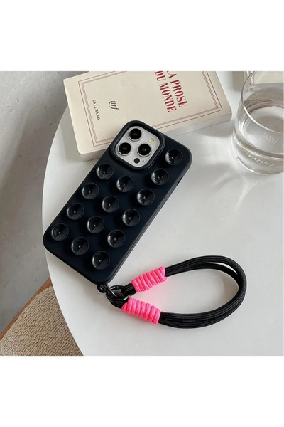 ByVuccia iPhone 15 Promax Compatible Silicone Case with Suction Cup Pattern and Vacuum Wrist Strap