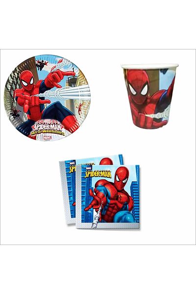 ZENVİVA Spiderman 8 farfurii, 8 pahare, 10 servetele