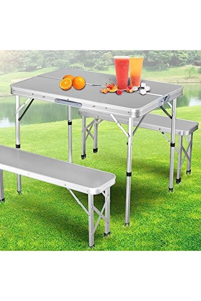 Twinkle Mart Folding Camping Picnic Table with Bench Set, Adjustable Heights Table, Aluminum Frame