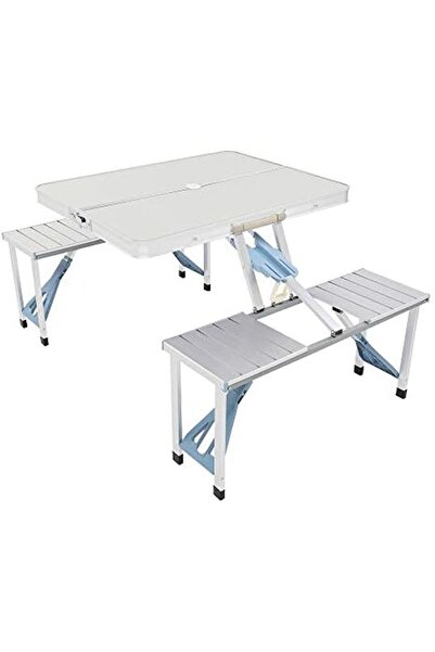 Twinkle Mart 4-person Picnic Folding Table, Height Adjustable Table with 4 Se...
