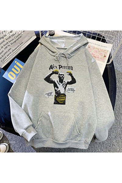 Tarzsokak Γκρι Unisex Streetwear Graphic Φούτερ με κουκούλα Alex Pereira για ...