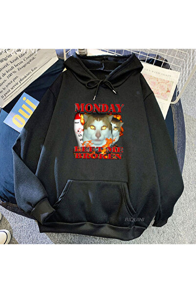 Tarzsokak Negru Unisex Monday, îmi spuneți „cată”, pisică ruptă, hanorac Meme...