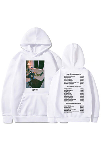Tarzsokak سترة بيضاء للجنسين من Mac DeMarco Guitar Tour كاجوال بقلنسوة على ال...