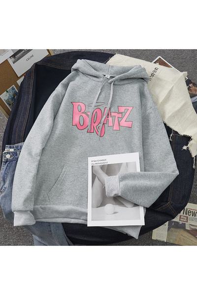 Tarzsokak سترة بقلنسوة مطبوعة بحروف براتز باللون الرمادي للجنسين للخريف والراحة