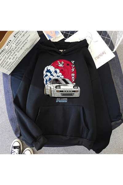 Tarzsokak Μαύρο Unisex Φούτερ με κουκούλα Anime Street Style Nippon Crewneck ...