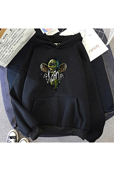 Tarzsokak Hanorace negre unisex Korn Band Heavy Mental Graphic, cu croială no...