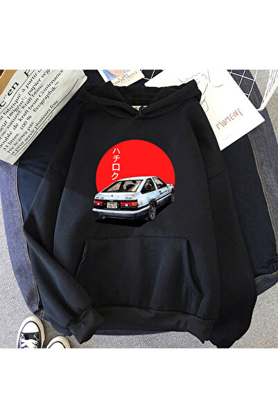 Tarzsokak Siyah Unisex Manga Hoodie AE86zak japon Harajuku Anime tişört