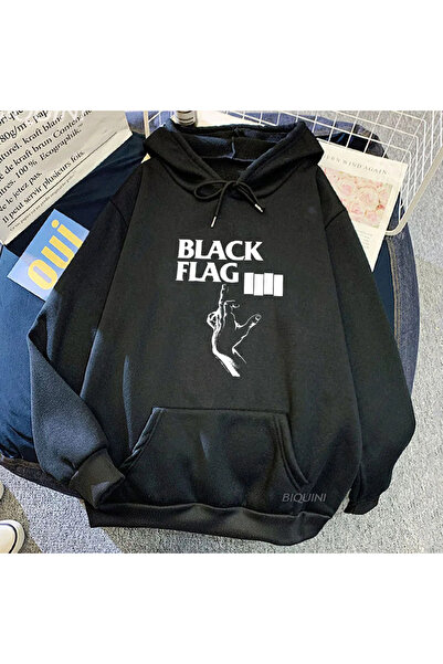 Tarzsokak Hanorace negre unisex cu imprimeu Black Flag Punk Rock Band, îmbrăc...