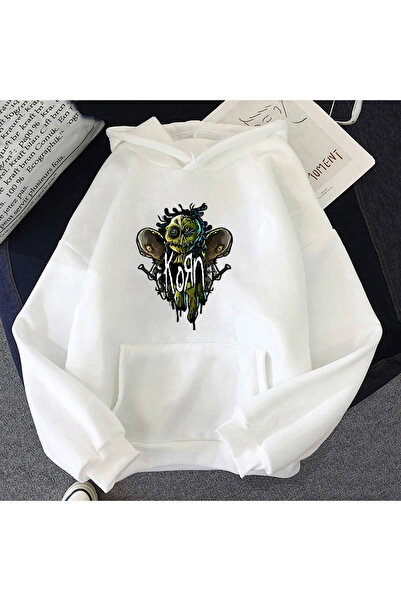 Tarzsokak هوديي برسومات روحية ثقيلة للجنسين من White Unisex Korn Band، مقاس عادي