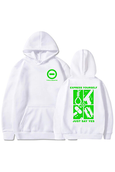 Tarzsokak Hanorace albe unisex, cu glugă, cu mânecă lungă, tip O, Negative Ro...