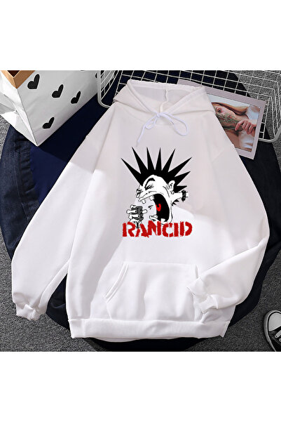 Tarzsokak Hanorace albe unisex pentru bărbați, cu imprimeu Rancid Band, stil ...