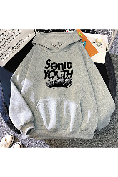 Tarzsokak Hanorace gri unisex S-Sonic Youth Music Group Harajuku, estetice, f...