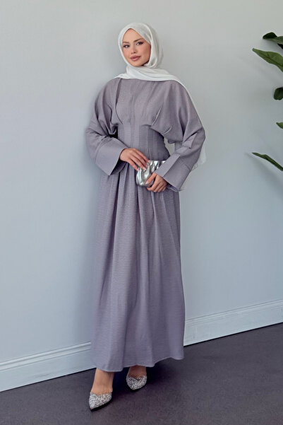 Şulemoda Giyim Eyfel Kuşaklı Elbise Gri