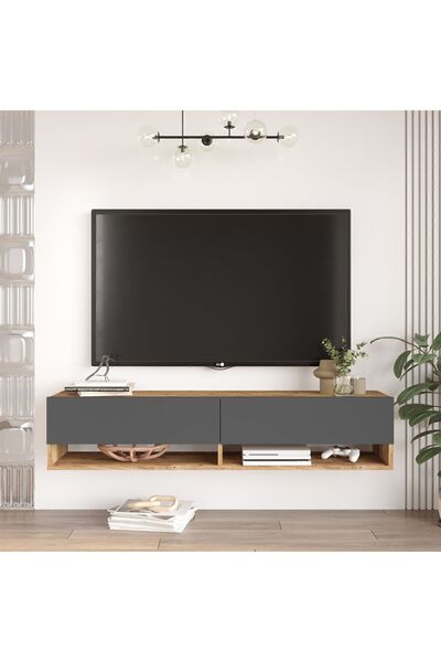 Yurupa Aven Tv Ünitesi Tv Sehpası Raflı Kapaklı 140cm Çam-Antrasit AVE11-AA