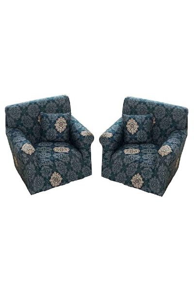 OEM Set 2 huse elastice pentru fotoliu, MS STAR, model abstract, S-90x140cm, bej-bleumarin