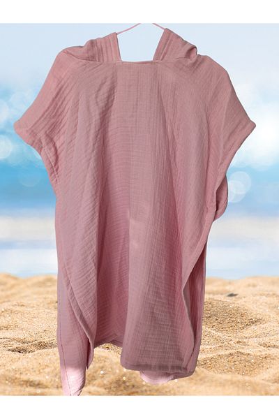 Naturalp 4 Layers Organic Muslin Hooded Women's Poncho Bathrobe Sea Beach Pool Towel Pinkone Size