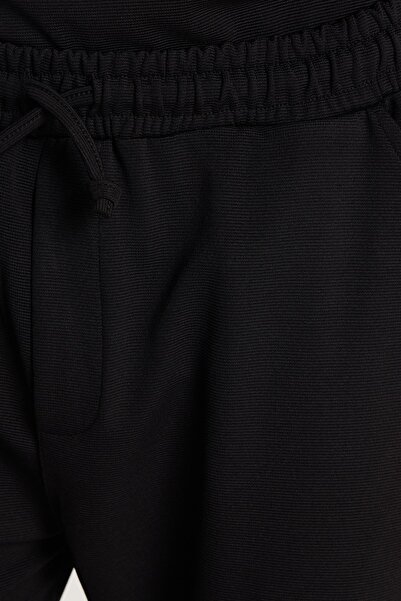 Tudors Men's Standard Fit Cotton Jacquard Zip Polo Neck Waist Lace-Up Black Tracksuit Set