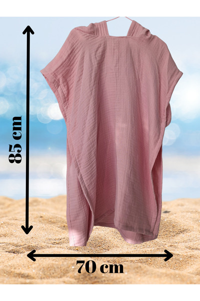 Naturalp 4 Layers Organic Muslin Hooded Women's Poncho Bathrobe Sea Beach Pool Towel Pinkone Size