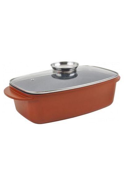 OEM Set 2 x Tava cu Capac, din Aluminiu Turnat, Placata cu Ceramica Marmorata, 32x22x10 cm, 5 l, Grunber