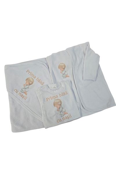 OEM Set pentru prima baita cu nasii 3-6 luni, Halat, Prosop si body, Alb, Ms STAR