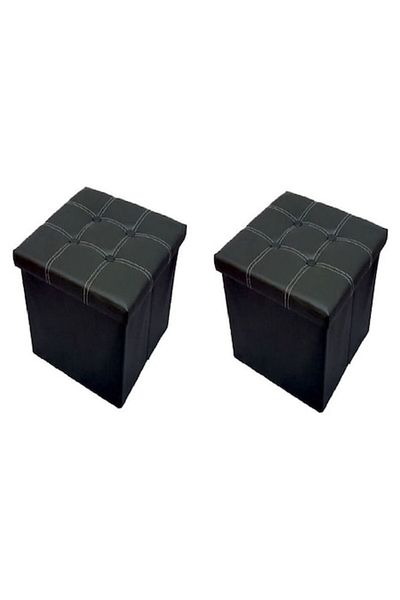 OEM Set 2 Taburete pliabile SULTAN, Spatiu de depozitare, 38x38 cm, Negru
