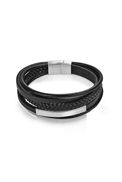 Pandora Arts Brățară Viking din Piele & Oțel Inoxidabil, culoare Silver