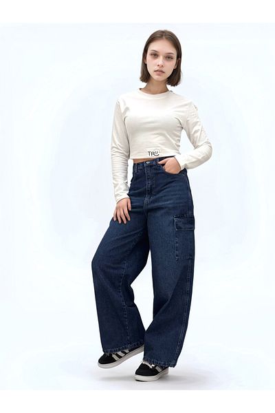 Asortix Girls Wide Baggy Fit Wide Leg Jeans with Cargo Pockets