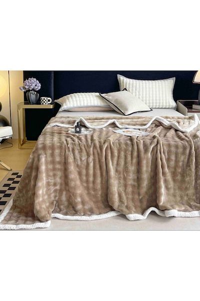 OEM Soft and Fluffy Cocolino Blanket with White Border 200x230cm, 2 Persons, MS STAR, Dark Beige