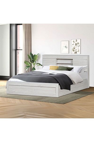 Danube Home Tisley 150x200 Queen Bed with Storage - Light Oak/White Faux Marble L216.4xW158.5xH100cm