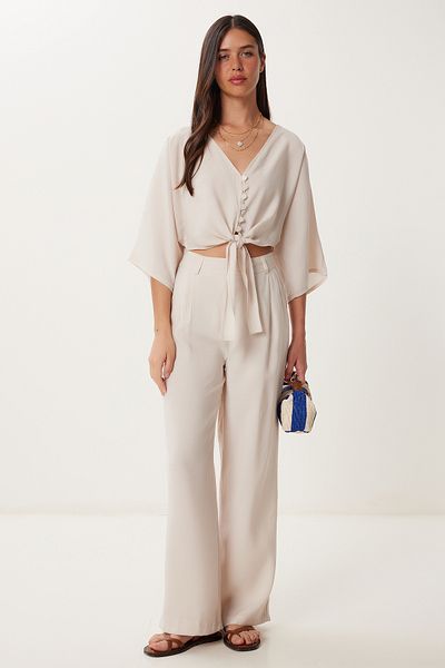 Lovelyİstanbul Set Pantaloni Bluză Modal LBV0069 CREAM