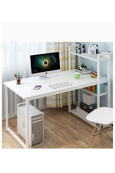 AGD Computer Desk with Storage Shelves Home Office Desk with Bookshelf Study Writing Table Corner De