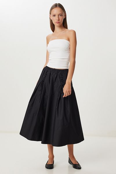 Lovelyİstanbul Lacing Detailed Flared Woven Skirt Lfg0042 Black