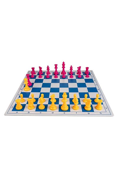 MagazinulDeSah Combo set Blue: White/blue PVC board + Pink/yellow pieces