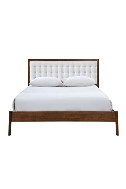 Danube Home Derby Daisy 160x200 Solid Wood Queen Bed with Upholstered Headboard -Brown+Beige L209xW183xH120cm