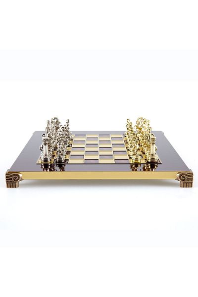 Manopoulos Chess set, pieces and metal board - Greeks and Romans (medium-red)