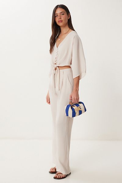Lovelyİstanbul Set Pantaloni Bluză Modal LBV0069 CREAM