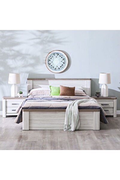 Danube Home Olivos 150x200 Queen Bed - Ash Grey/Oak L219xW166xH95cm